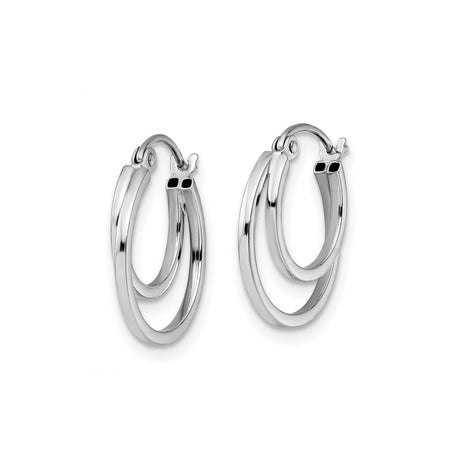 14k White Gold Double Hoop Earrings, Polished Finish, Overlapping Modern Design for Women