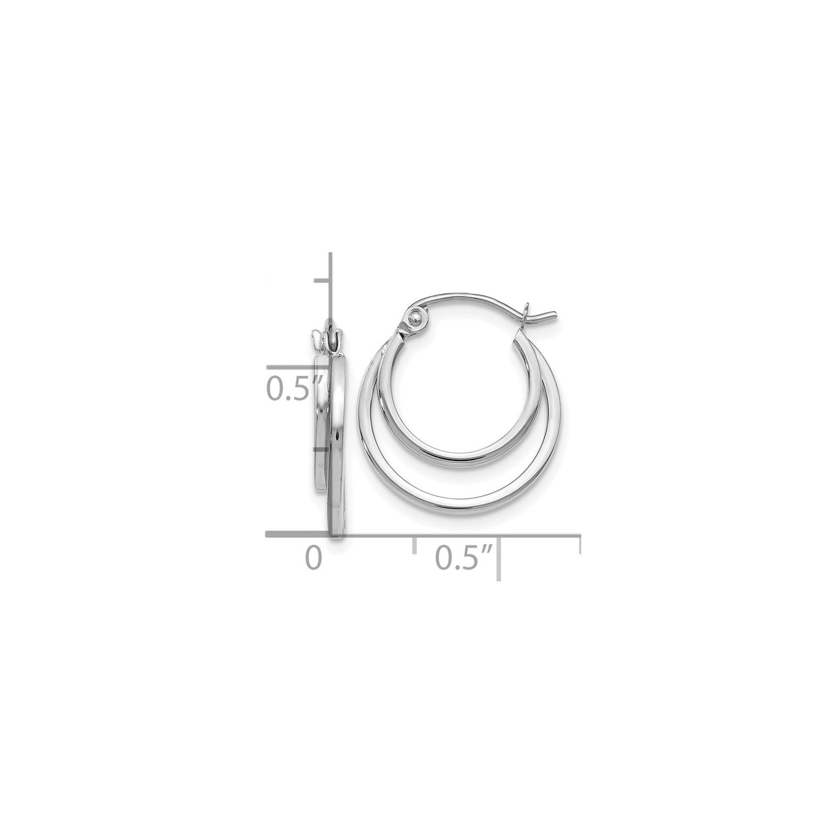 14k White Gold Double Hoop Earrings, Polished Finish, Overlapping Modern Design for Women