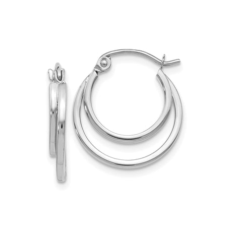 14k White Gold Double Hoop Earrings, Polished Finish, Overlapping Modern Design for Women