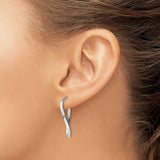 14k White Gold Twisted Hoop Earrings, Sleek Teardrop Oval Design, Polished Modern Style for Women