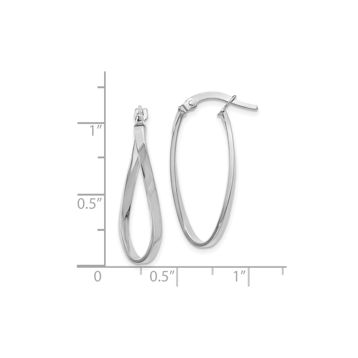 14k White Gold Twisted Hoop Earrings, Sleek Teardrop Oval Design, Polished Modern Style for Women