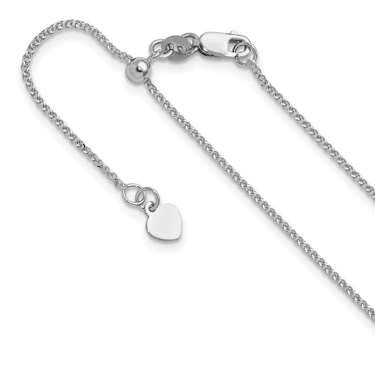 14K White Gold 1.2 mm Rope Chain Necklace, Polished detail view