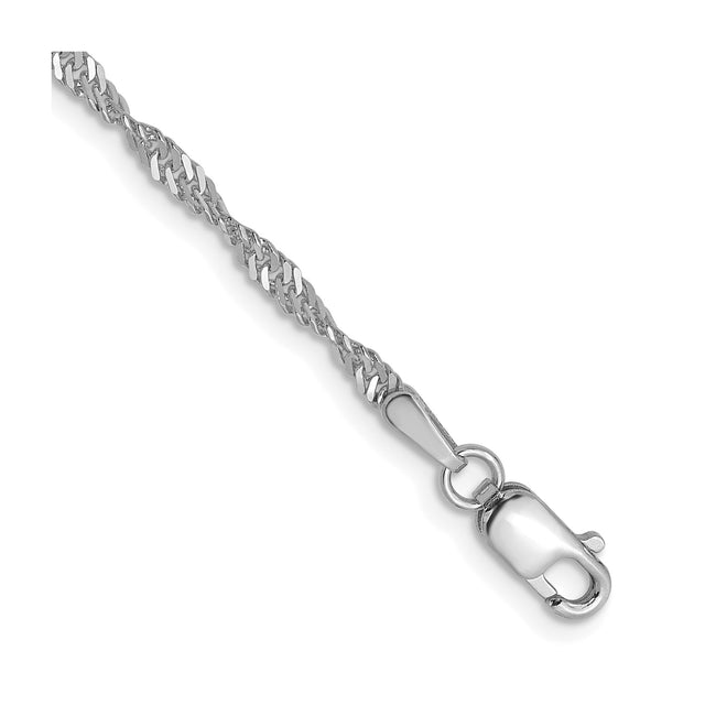 14K White Gold 1.9 mm Singapore Chain Anklet, Polished