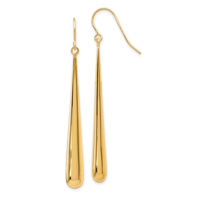 14k Yellow Gold Teardrop Dangle Earrings, Sleek Minimalist Polished Drop Design for Women