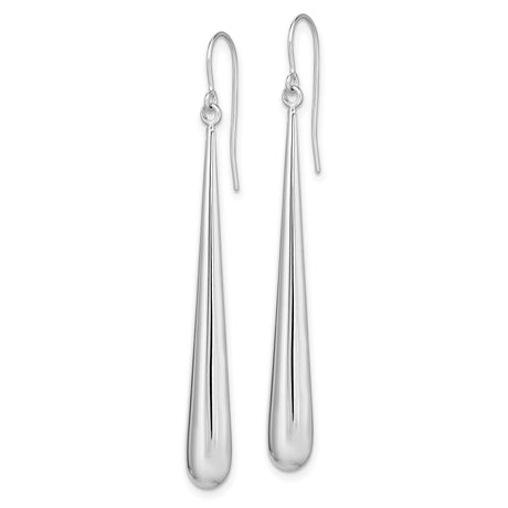14k White Gold Teardrop Earrings, Polished Long Dangle Minimalist Design for Women
