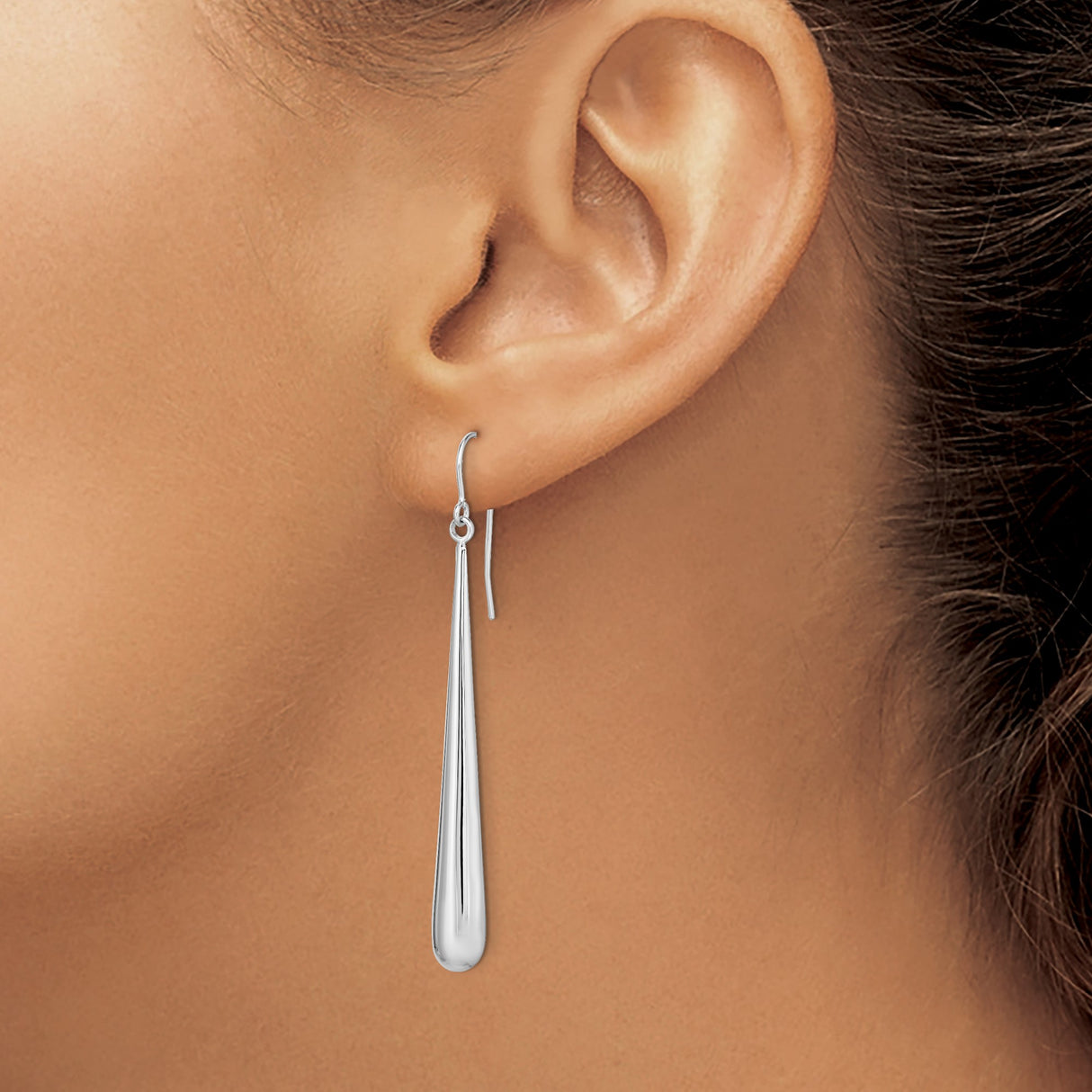 14k White Gold Teardrop Earrings, Polished Long Dangle Minimalist Design for Women