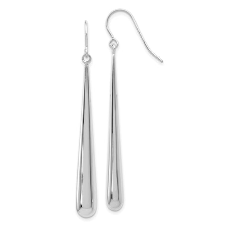 14k White Gold Teardrop Earrings, Polished Long Dangle Minimalist Design for Women