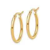 14k Yellow Gold Hoop Earrings, Classic Polished Round Design with Hinged Snap Back Closure