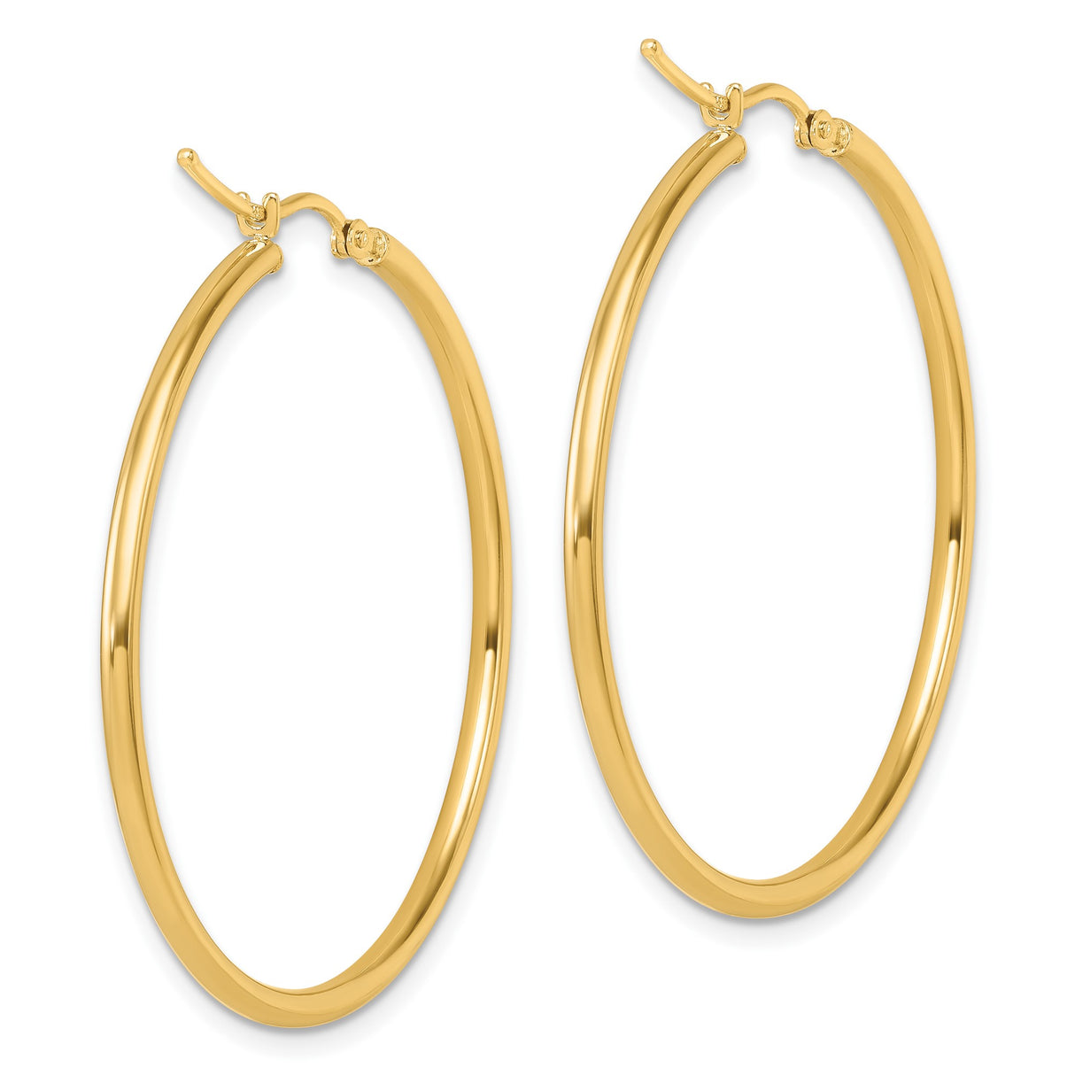 14k Yellow Gold Hoop Earrings, Classic Round Polished Lightweight Design for Women