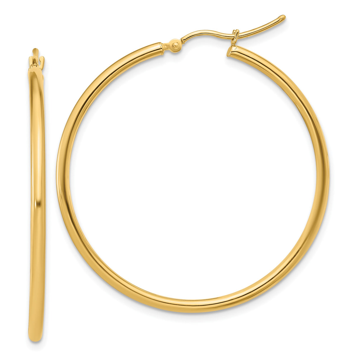 14k Yellow Gold Hoop Earrings, Classic Round Polished Lightweight Design for Women