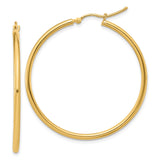14k Yellow Gold Hoop Earrings, Classic Round Polished Lightweight Design for Women