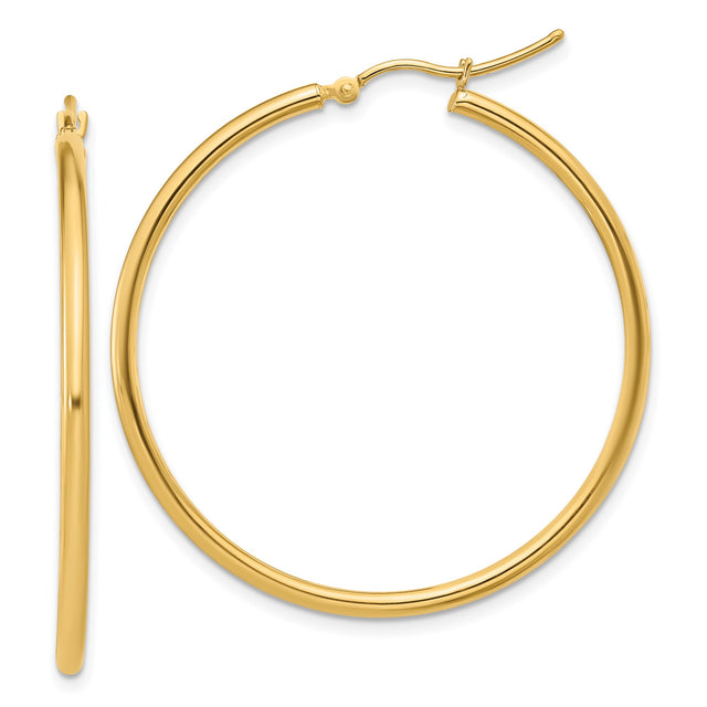 14k Yellow Gold Hoop Earrings, Classic Round Polished Lightweight Design for Women