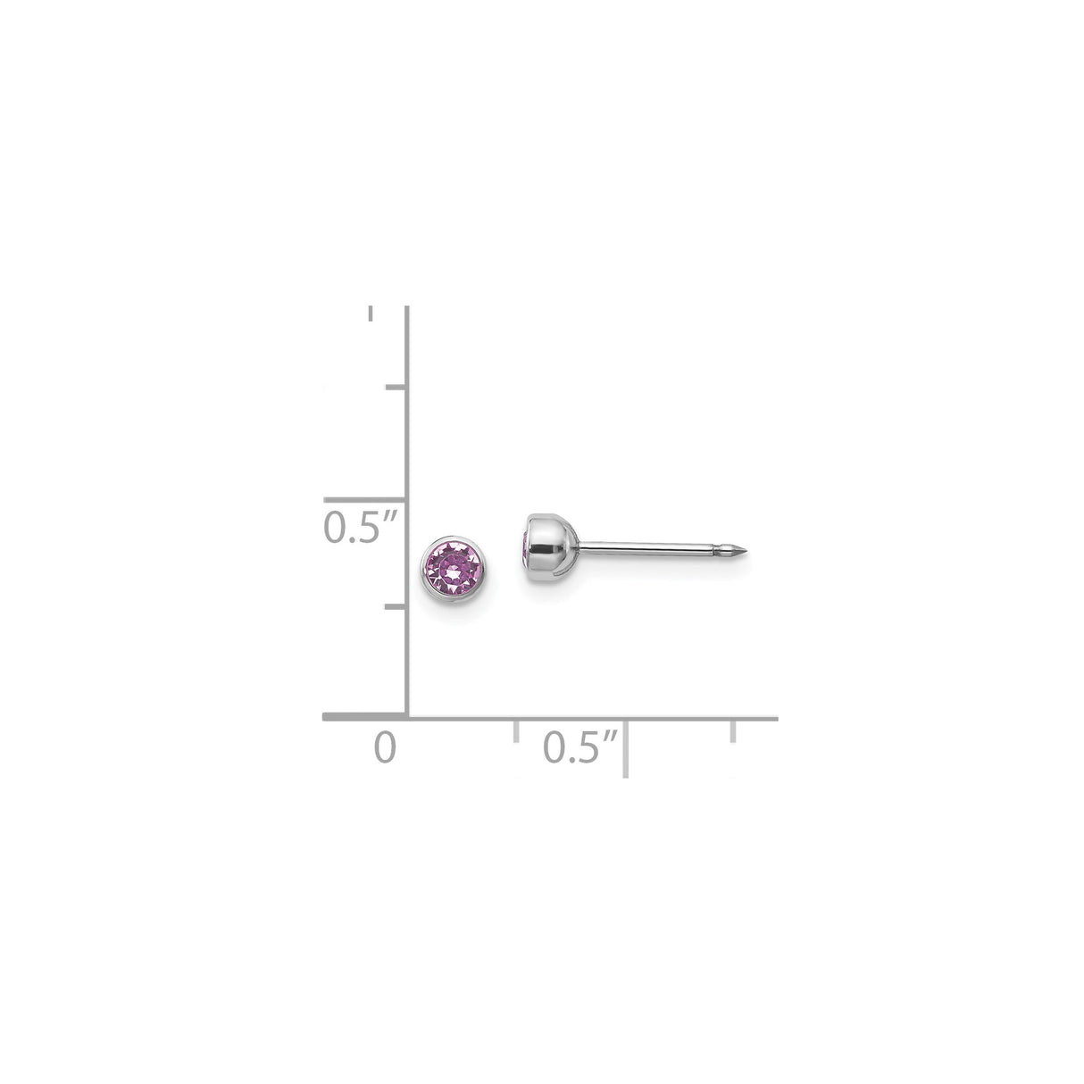 14k White Gold Stud Earrings with Round Pink Gemstone in Bezel Setting, Minimalist Design