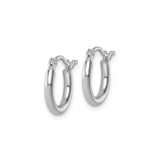 14k White Gold Hoop Earrings, Polished Finish, Hinged Snap Closure, Minimalist Design for Women