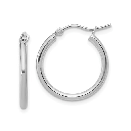 14k White Gold Hoop Earrings, Classic Round Polished Lightweight Design