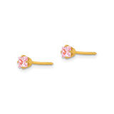 14k Yellow Gold Stud Earrings with Princess Cut Pink Cubic Zirconia, Minimalist Square Design for Women