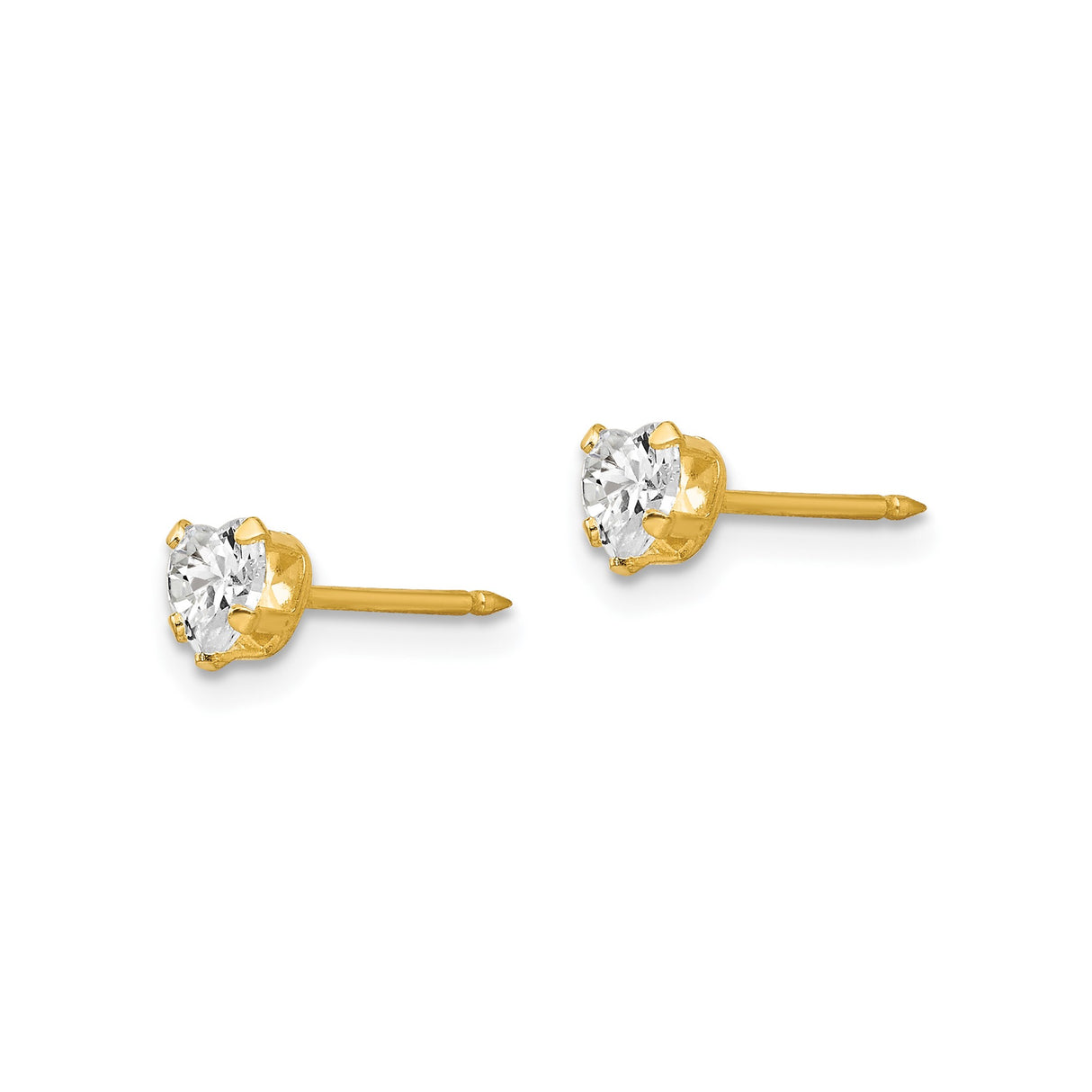 14k Yellow Gold Heart Shaped Stud Earrings with Clear Gemstones, Romantic Minimalist Jewelry for Women