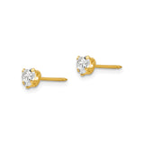 14k Yellow Gold Heart Shaped Stud Earrings with Clear Gemstones, Romantic Minimalist Jewelry for Women
