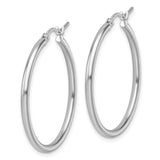 14k White Gold Hoop Earrings, Polished Finish with Latch Back Closure, Medium Round Hoops for Women