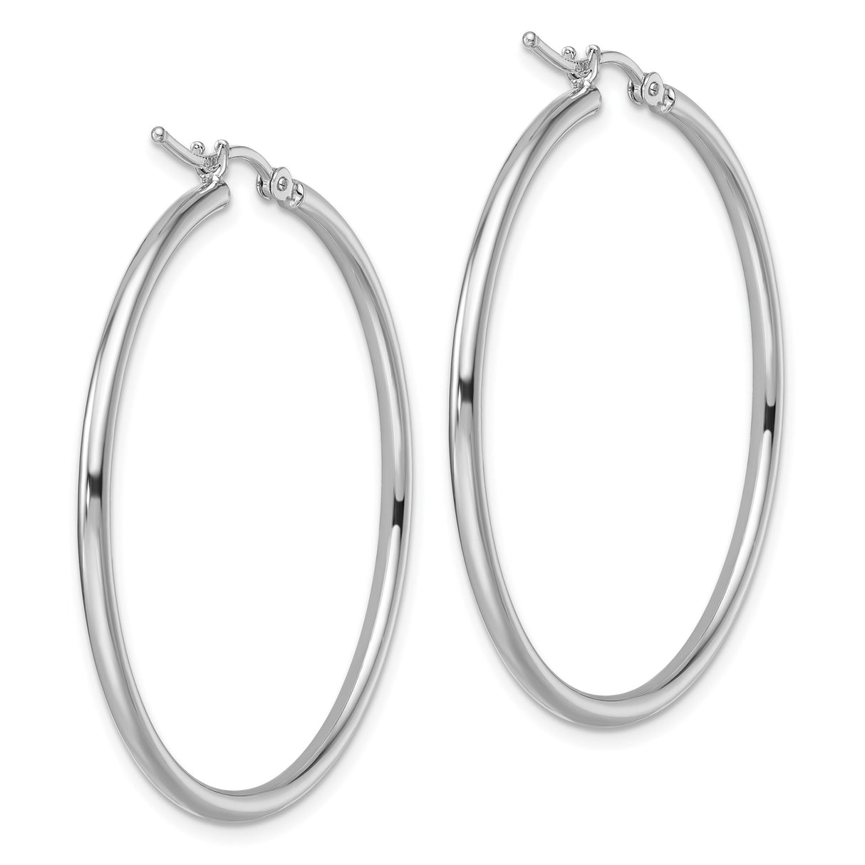 14k White Gold Hoop Earrings, Classic Polished Round Design with Hinged Clasp