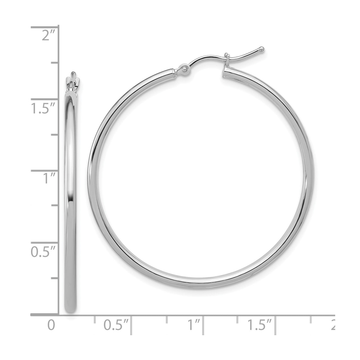 14k White Gold Hoop Earrings, Classic Polished Round Design with Hinged Clasp