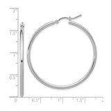 14k White Gold Hoop Earrings, Classic Polished Round Design with Hinged Clasp