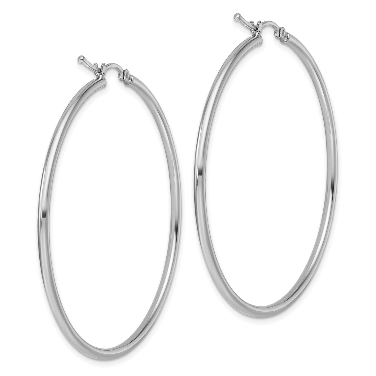 14k White Gold Hoop Earrings, Polished Finish, Latch Back, Minimalist Large Round Style