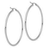 14k White Gold Hoop Earrings, Polished Finish, Latch Back, Minimalist Large Round Style