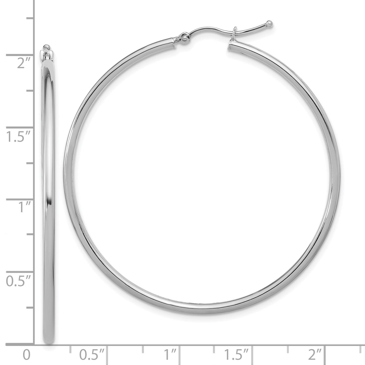 14k White Gold Hoop Earrings, Polished Finish, Latch Back, Minimalist Large Round Style