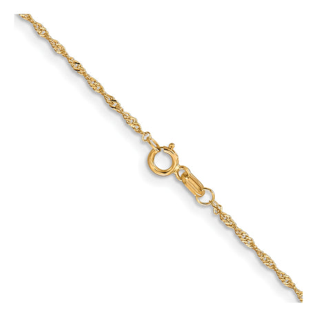 10K Yellow Gold 1 mm Singapore Chain Necklace, Polished alternate angle