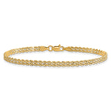 14K Yellow Gold 3 mm Rope Chain Bracelet, Polished alternate angle