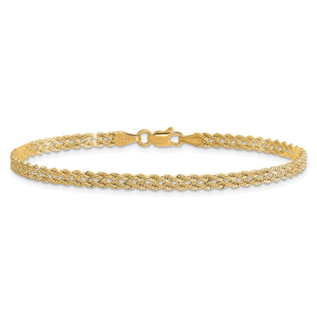 14K Yellow Gold 3 mm Rope Chain Bracelet, Polished alternate angle