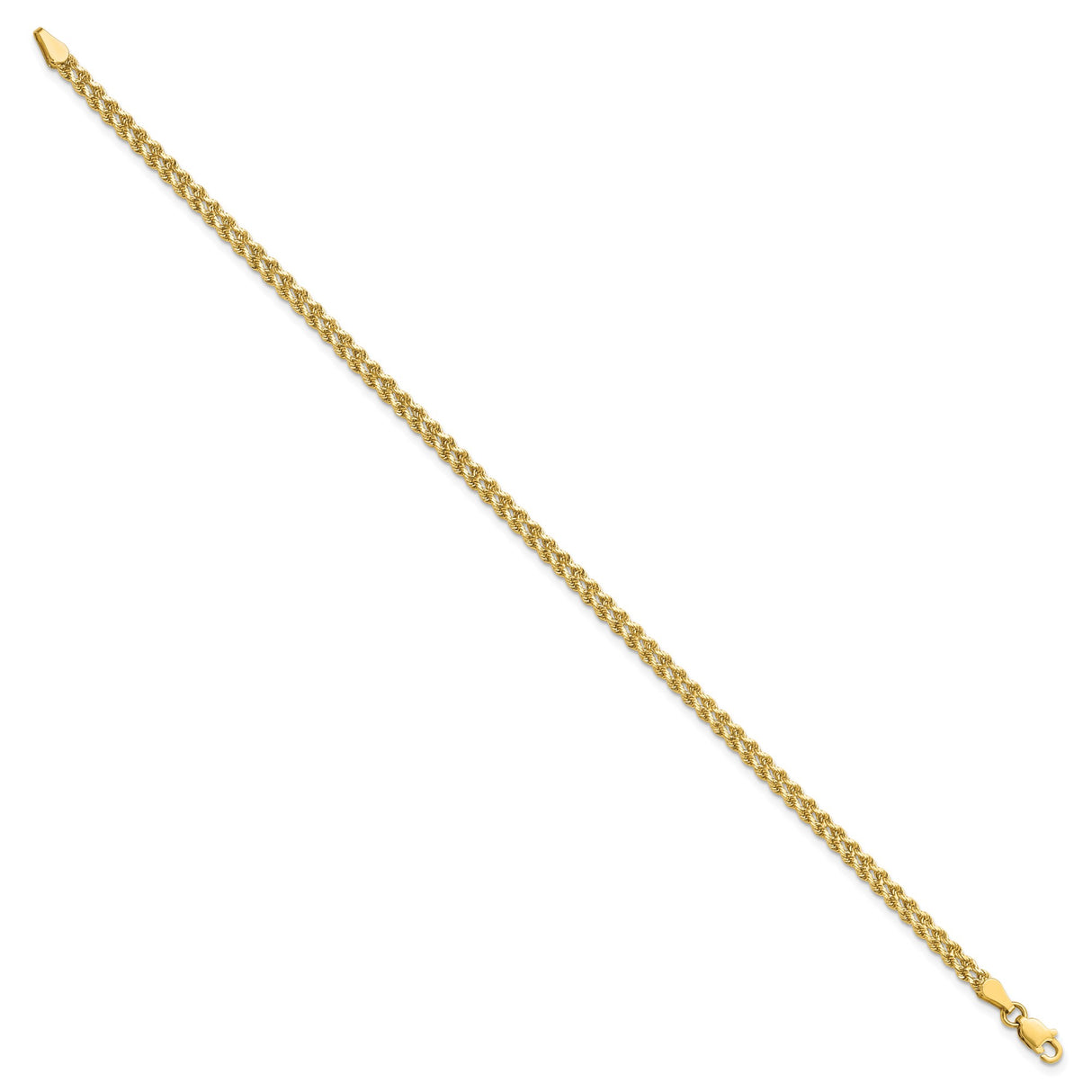 14K Yellow Gold 3 mm Rope Chain Bracelet, Polished detail view
