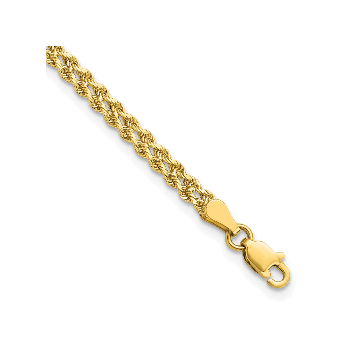 14K Yellow Gold 3 mm Rope Chain Bracelet, Polished shown for scale
