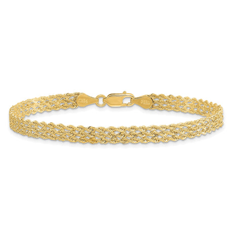 14K Yellow Gold 4.5 mm Rope Chain Bracelet, Polished alternate angle