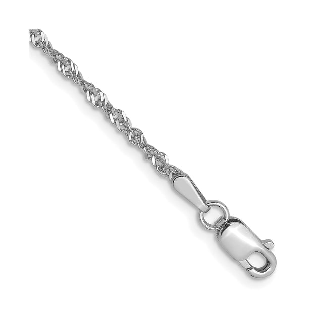 14K White Gold 1.6 mm Singapore Chain Anklet, Polished