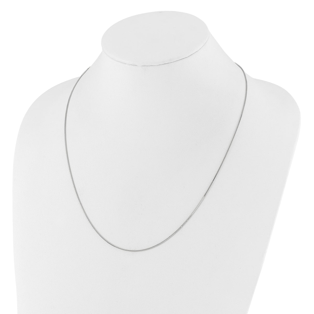 10K White Gold 0.9 mm Box Chain Necklace, Polished detail view