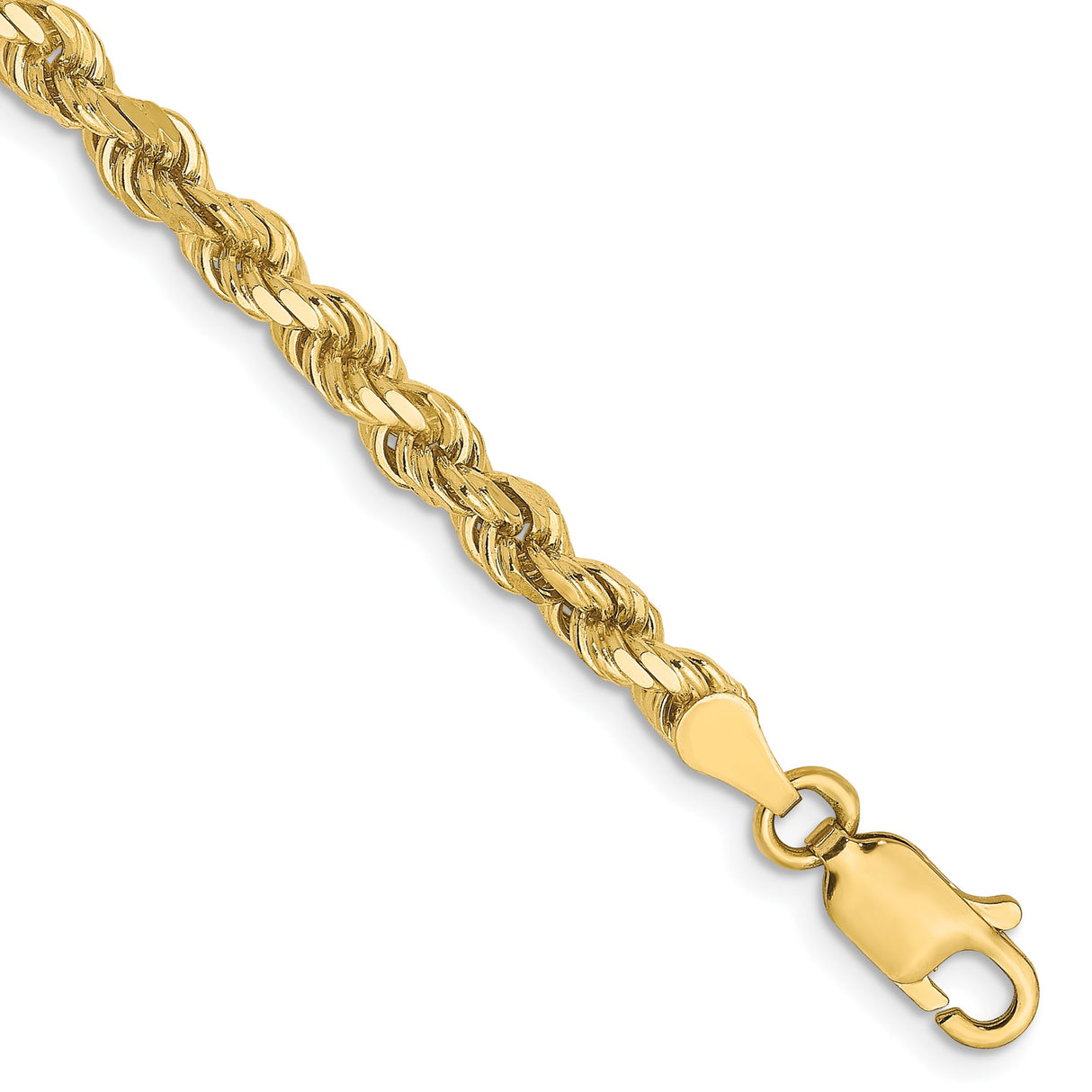 10K Yellow Gold 3.5 mm Rope Chain Bracelet, Polished