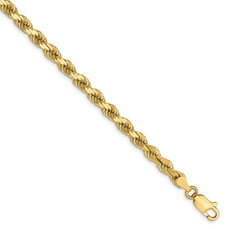 10K Yellow Gold 4 mm Rope Chain Bracelet, Polished alternate angle