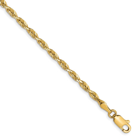 10K Yellow Gold 2.75 mm Rope Chain Bracelet, Polished