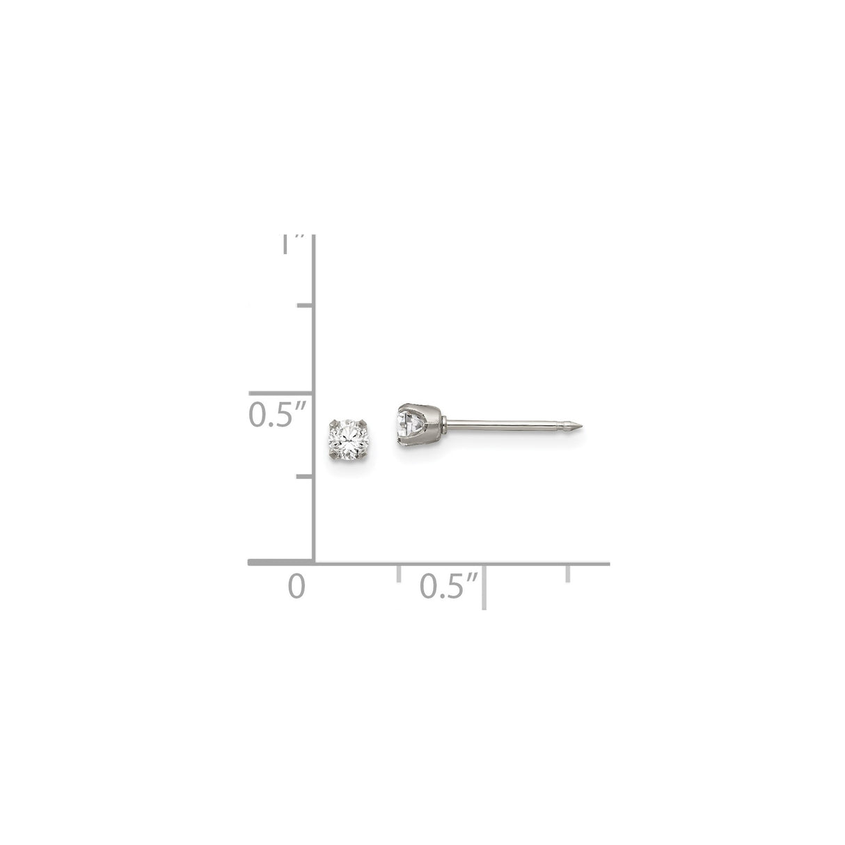 Stainless Steel Stud Earrings with Clear Cubic Zirconia, Prong Set, Hypoallergenic Unisex Style