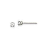 Stainless Steel Stud Earrings with Clear Cubic Zirconia, Prong Set, Hypoallergenic Unisex Style
