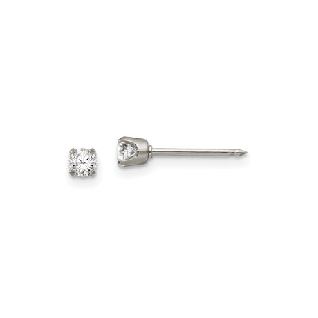 Stainless Steel Stud Earrings with Clear Cubic Zirconia, Prong Set, Hypoallergenic Unisex Style