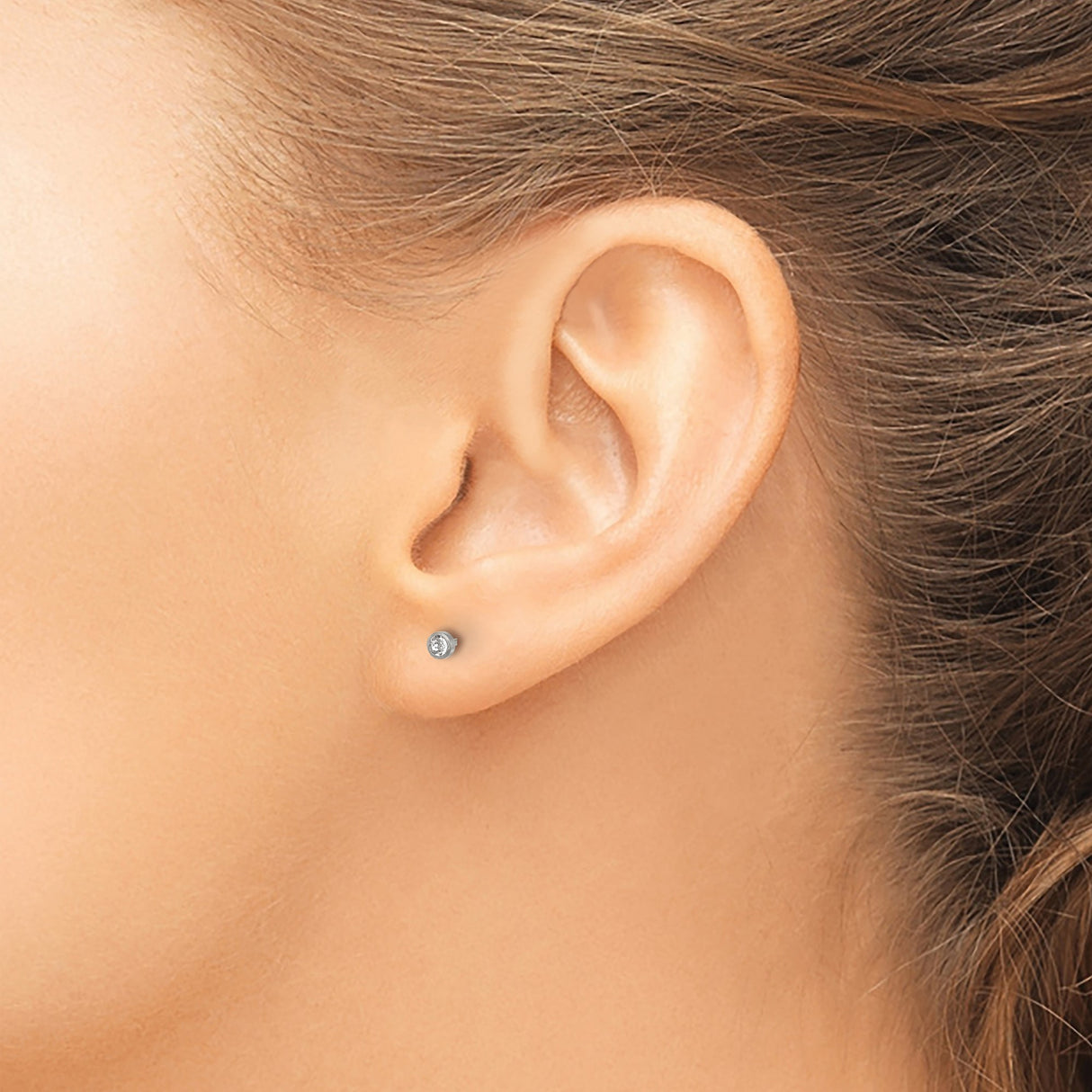 Titanium Stud Earring Bezel Set Clear Cz Hypoallergenic