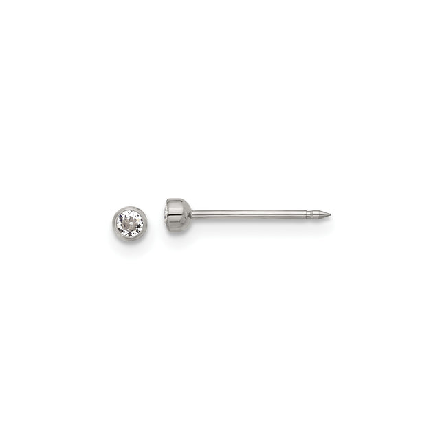 Titanium Stud Earring with Clear Round Cubic Zirconia Bezel Setting, Hypoallergenic for Sensitive Ears, Unisex Minimalist Jewelry, Flat Back for Daily Wear, Lightweight Modern Piercing Stud