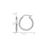 14k White Gold Hoop Earrings, Diamond Cut Textured Design, Polished Medium Size Hoops