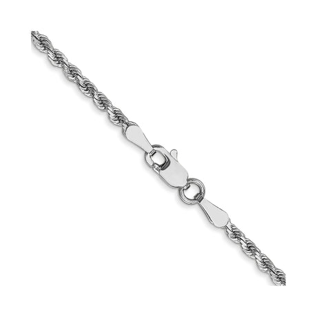 14K White Gold 2 mm Rope Chain Necklace, Polished alternate angle