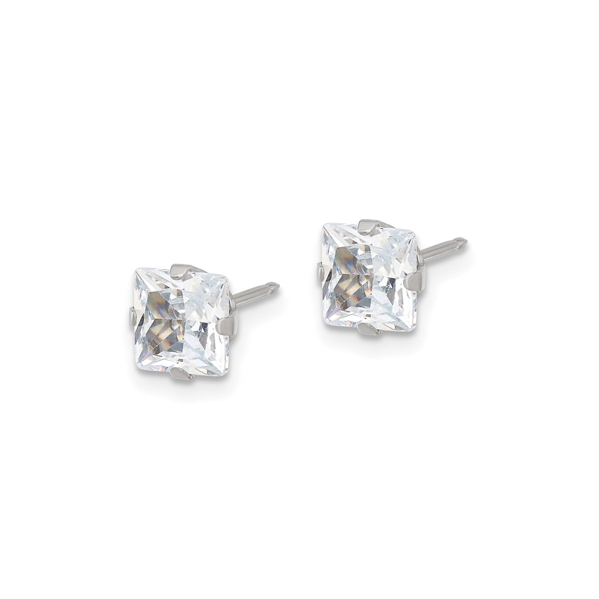 Stainless Steel Square CZ Stud Earrings Four Prong Setting
