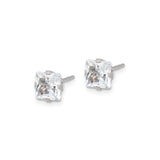 Stainless Steel Square CZ Stud Earrings Four Prong Setting