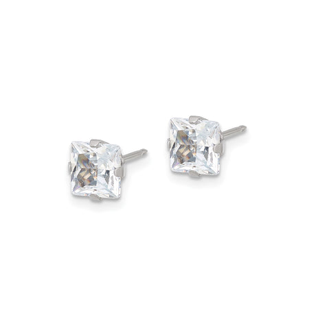 Stainless Steel Square CZ Stud Earrings Four Prong Setting